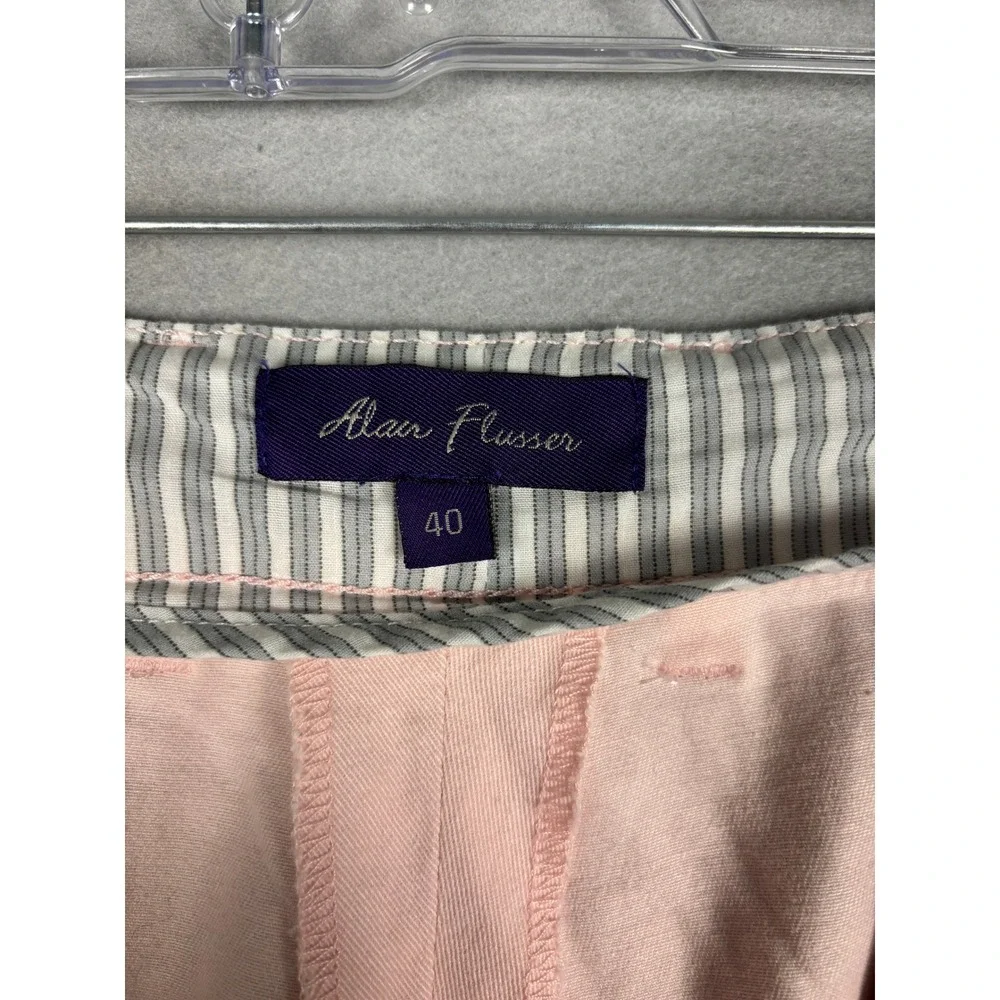 Alan Flusser Embroidered Cocktail Chino Pants 40 Pink Stretch Cotton Summer Mens